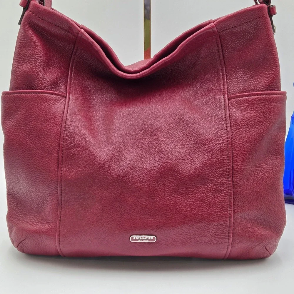 Coach Large Slouchy Hobo Bag Pebbled Leather Shoulder Tote Crossbody F31323 Wine